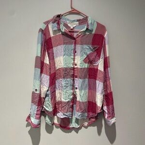 Time and Tru Plaid Button-Up Shirt - Red, Green, White